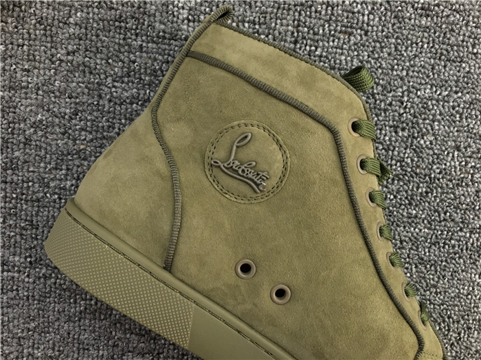 High Quality Christian Louboutin Louis Orlato Flat High Top Suede Sneaker In Poivre Vert Color