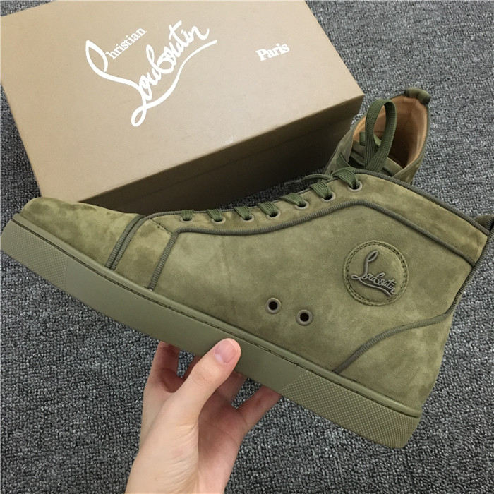 High Quality Christian Louboutin Louis Orlato Flat High Top Suede Sneaker In Poivre Vert Color