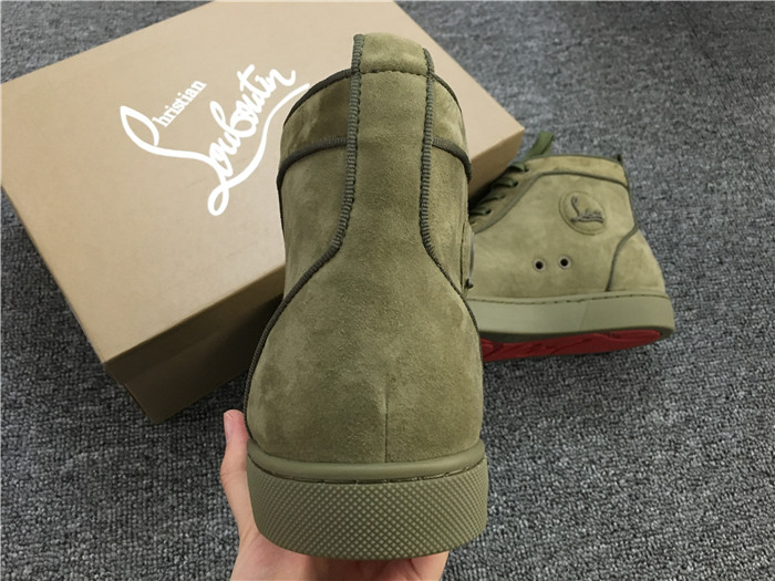 High Quality Christian Louboutin Louis Orlato Flat High Top Suede Sneaker In Poivre Vert Color