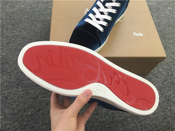 High Quality Christian Louboutin Louis Orlato Blue Velvet Junior Flat Sneakers