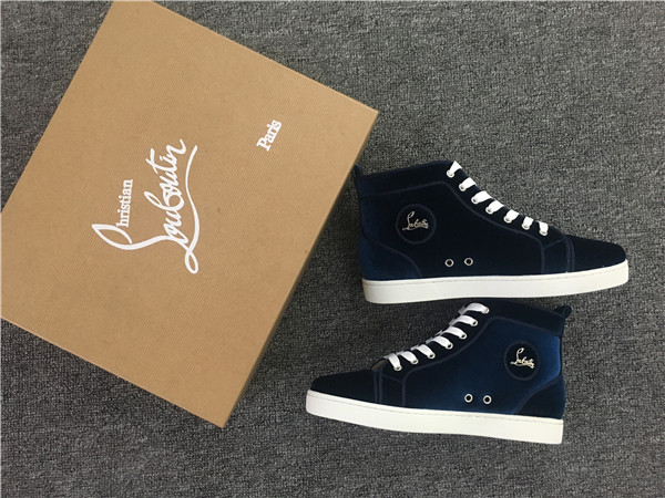 High Quality Christian Louboutin Louis Orlato Blue Velvet Junior Flat Sneakers