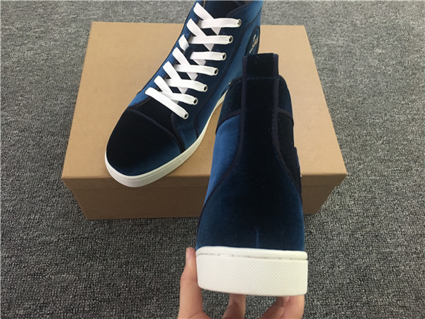 High Quality Christian Louboutin Louis Orlato Blue Velvet Junior Flat Sneakers