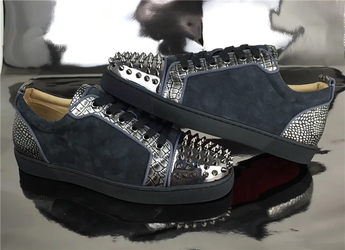 High Quality Christian Louboutin Louis Junior Spikes Orlato Blue Sneakers