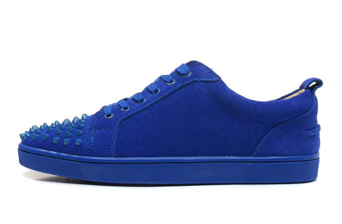 High Quality Christian Louboutin Louis Junior Spikes Men Flat Sneaker Blue