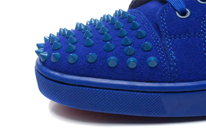 High Quality Christian Louboutin Louis Junior Spikes Men Flat Sneaker Blue