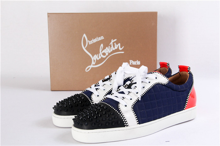 High Quality Christian Louboutin Louis Junior Men Flat Low Top Leather Black Spike Sneaker