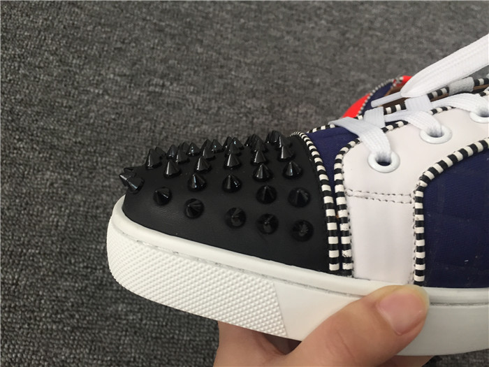 High Quality Christian Louboutin Louis Junior Men Flat Low Top Leather Black Spike Sneaker