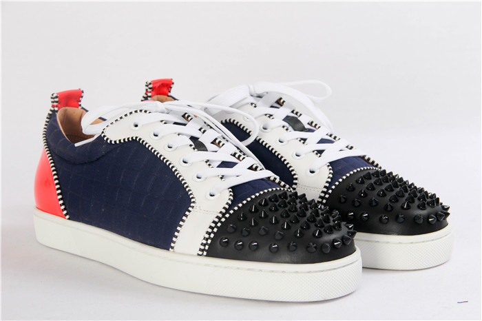 High Quality Christian Louboutin Louis Junior Men Flat Low Top Leather Black Spike Sneaker