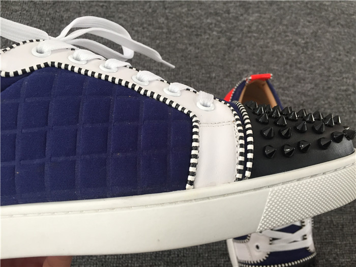 High Quality Christian Louboutin Louis Junior Men Flat Low Top Leather Black Spike Sneaker