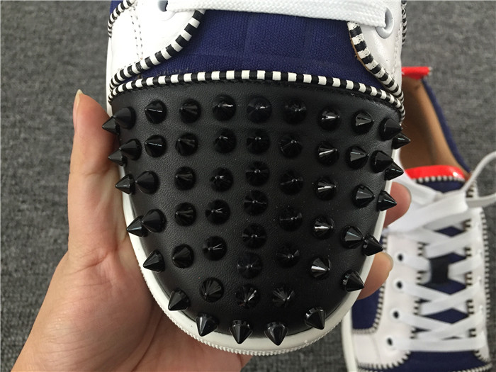 High Quality Christian Louboutin Louis Junior Men Flat Low Top Leather Black Spike Sneaker