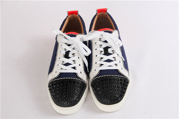 High Quality Christian Louboutin Louis Junior Men Flat Low Top Leather Black Spike Sneaker