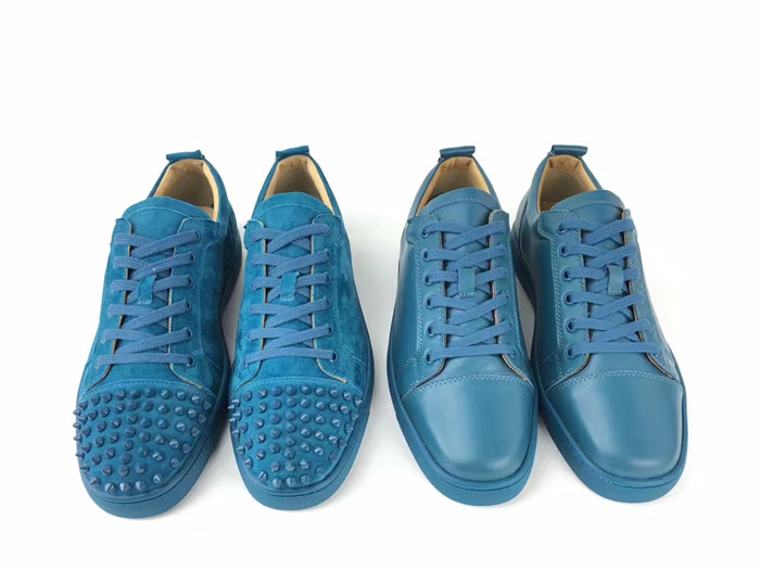 High Quality Christian Louboutin Louis Junior Flat Blue Leather Low Top Sneaker