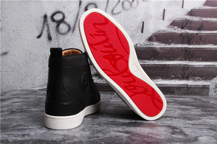 High Quality Christian Louboutin Louis Flat Mens High Top Leather Sneakers Black