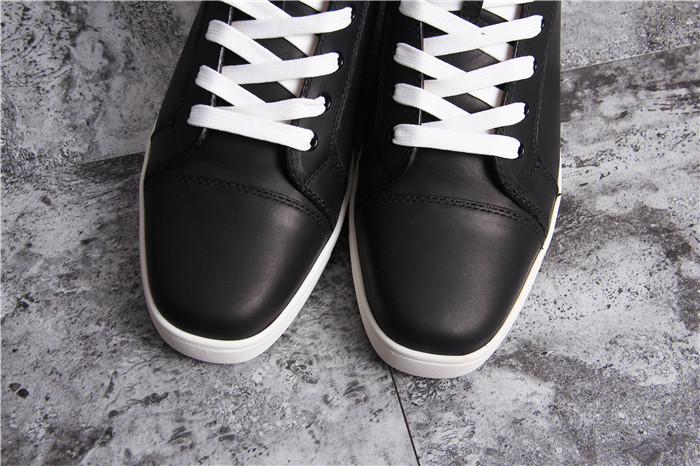 High Quality Christian Louboutin Louis Flat Mens High Top Leather Sneakers Black