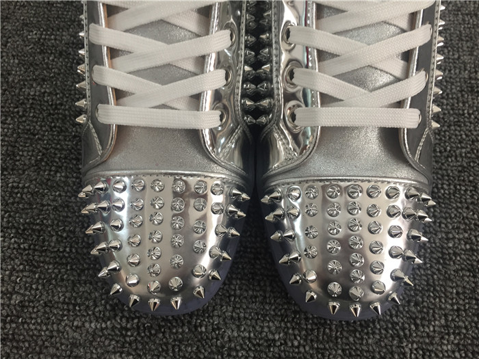 High Quality Christian Louboutin Louis Flat Leather High Top Silver Sneakers