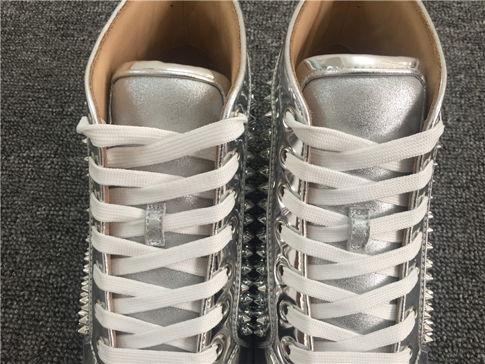 High Quality Christian Louboutin Louis Flat Leather High Top Silver Sneakers