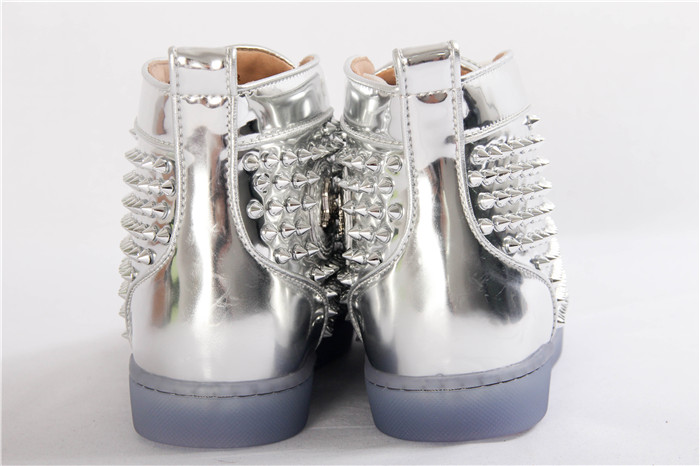 High Quality Christian Louboutin Louis Flat Leather High Top Silver Sneakers