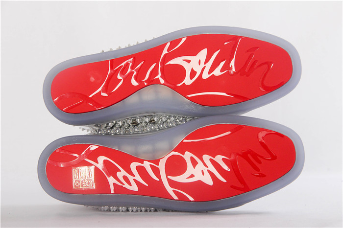 High Quality Christian Louboutin Louis Flat Leather High Top Silver Sneakers