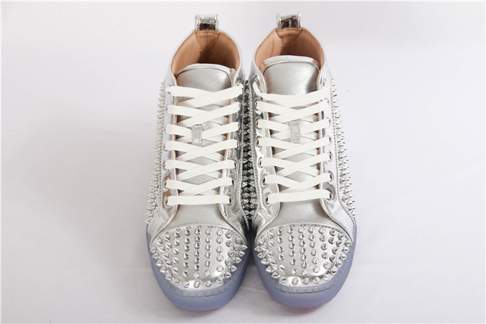 High Quality Christian Louboutin Louis Flat Leather High Top Silver Sneakers