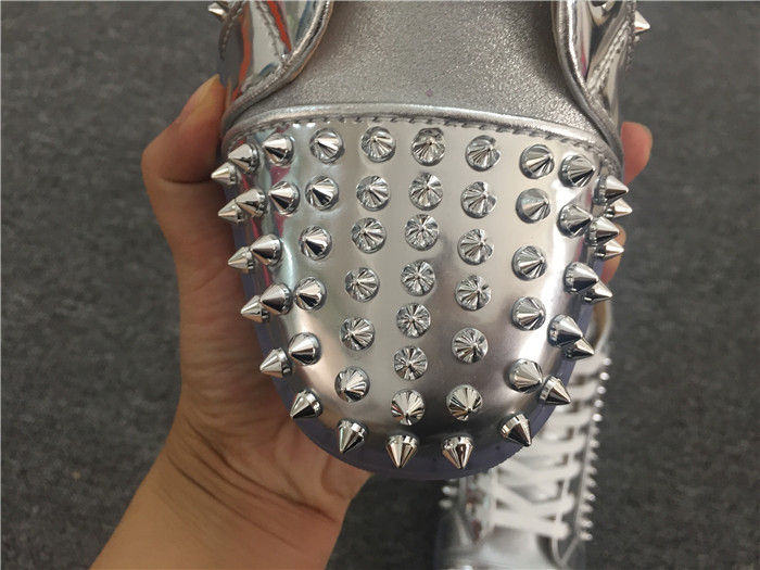 High Quality Christian Louboutin Louis Flat Leather High Top Silver Sneakers