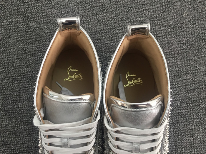 High Quality Christian Louboutin Louis Flat Leather High Top Silver Sneakers