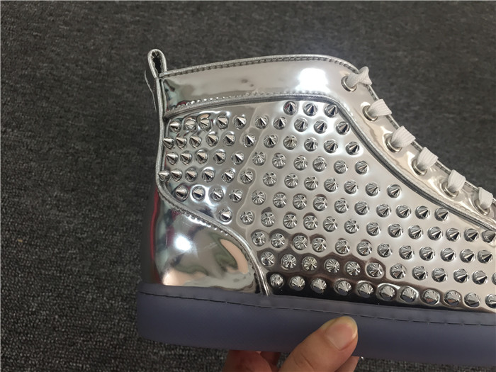 High Quality Christian Louboutin Louis Flat Leather High Top Silver Sneakers