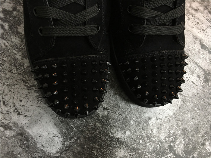 High Quality Christian Louboutin Lou Spikes Flat Black Suede Sneakers