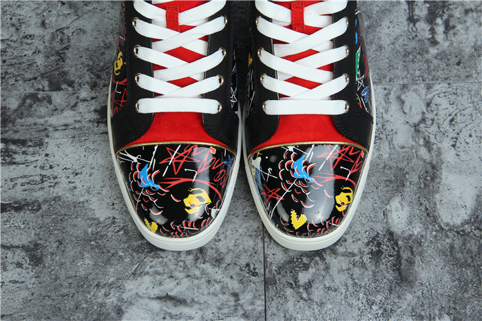 High Quality Christian Louboutin Hand Drawn Loubitag Black Leather High Top Sneakers