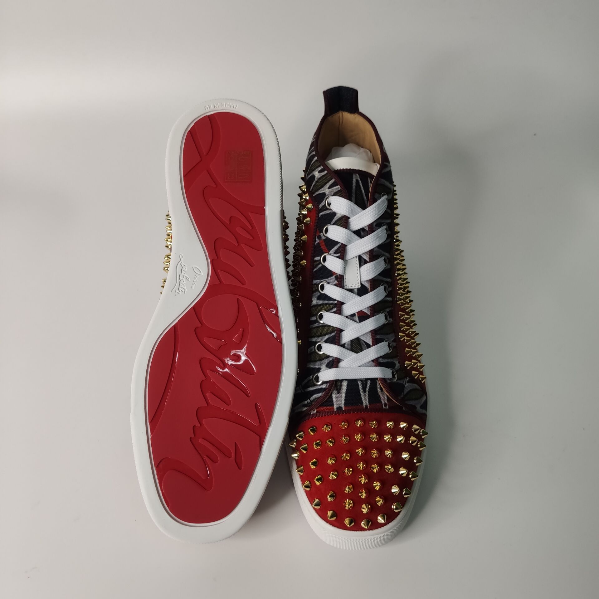 High Quality Christian Louboutin Flat Red Suede Golden Spikes High Top Sneakers