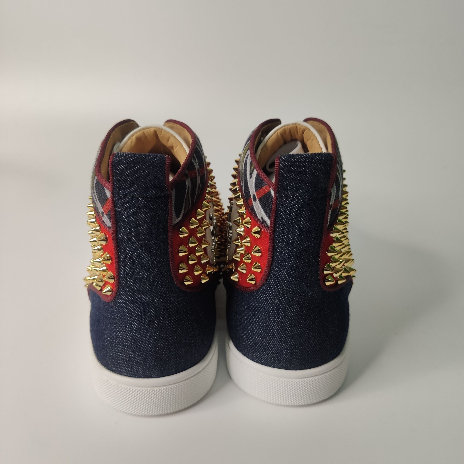High Quality Christian Louboutin Flat Red Suede Golden Spikes High Top Sneakers