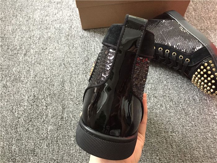 High Quality Christian Louboutin Flat Black Gold Spike High Top Sneakers