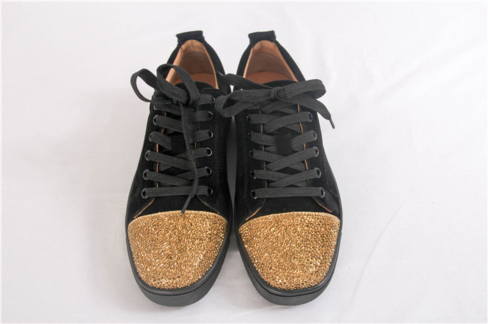 High Quality Christian Louboutin Black Low Top Suede Gold Sneakers For Men