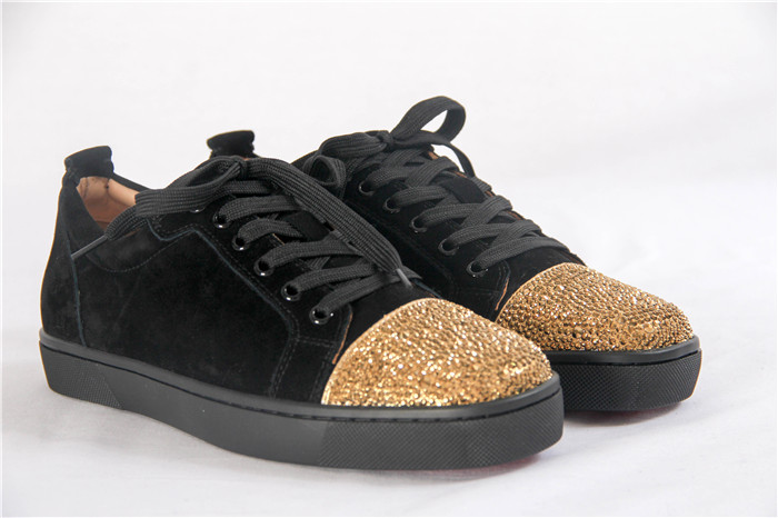 High Quality Christian Louboutin Black Low Top Suede Gold Sneakers For Men