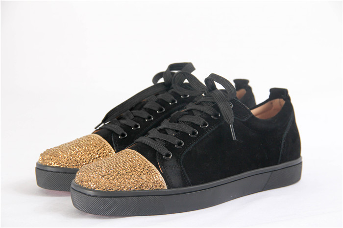 High Quality Christian Louboutin Black Low Top Suede Gold Sneakers For Men