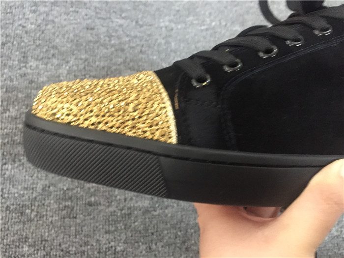 High Quality Christian Louboutin Black Low Top Suede Gold Sneakers For Men