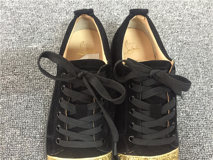 High Quality Christian Louboutin Black Low Top Suede Gold Sneakers For Men