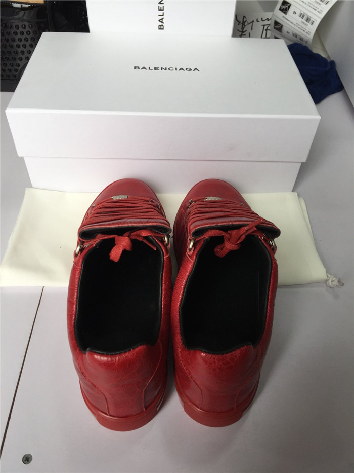 High Quality Black Insole  New Balenciaga Arena Red Low Top Creased Leather Sneakers