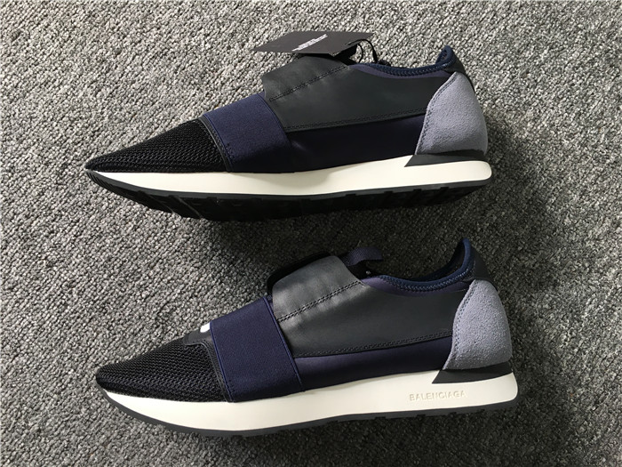 High Quality Balenciaga Dark Navy Blue Multi Material Race Runner Sneakers