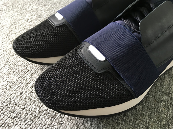 High Quality Balenciaga Dark Navy Blue Multi Material Race Runner Sneakers