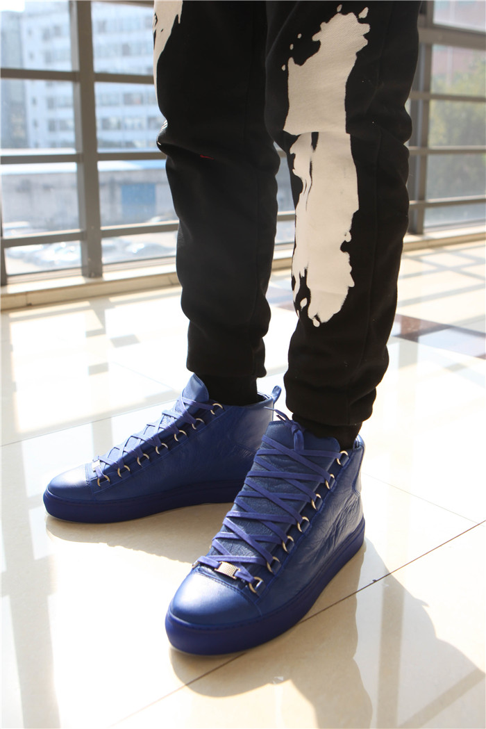 High Quality Balenciaga Arena High Top Creased Leather Sneakers In Blue Color