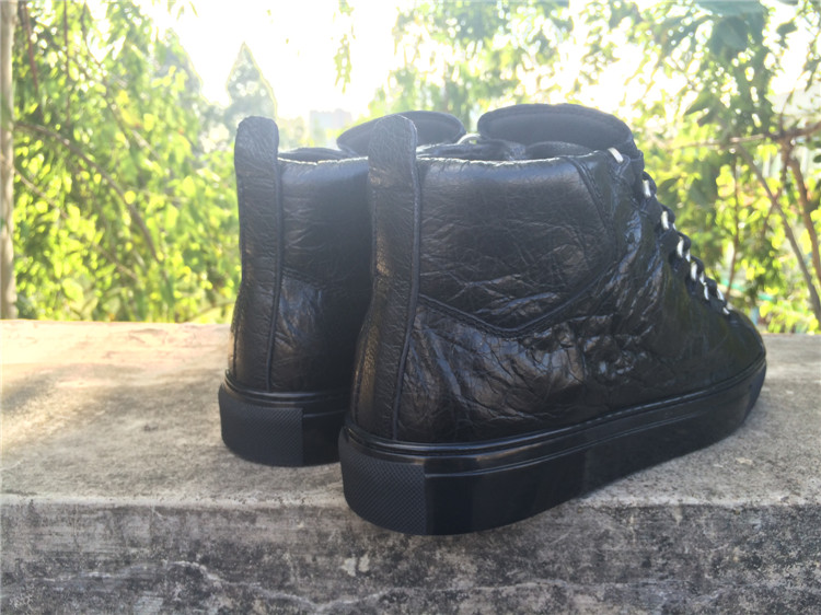 High Quality Balenciaga Arena Creased Leather Sneakers Black