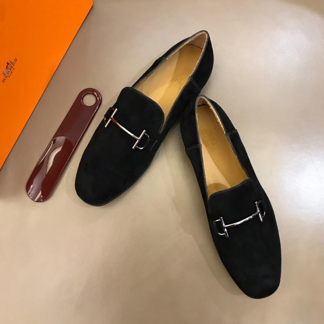 Hermes Suede Leather Loafers With Silver Buckle MS02725