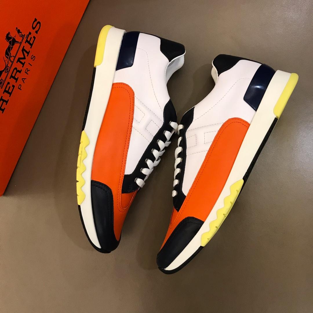 Hermes Perfect Quality Sneakers White and Three-color sole with Orange tongue MS02733