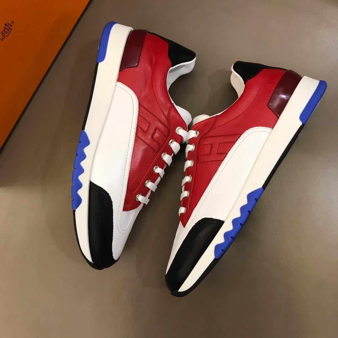 Hermes Perfect Quality Sneakers Red and Three-color sole with White tongue MS02738