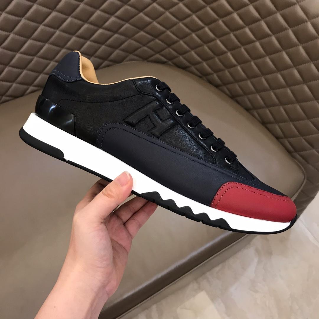 Hermes Perfect Quality Sneakers Black and Two-tone sole with Navy blue tongue MS02734