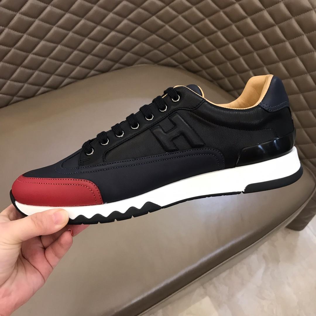 Hermes Perfect Quality Sneakers Black and Two-tone sole with Navy blue tongue MS02734