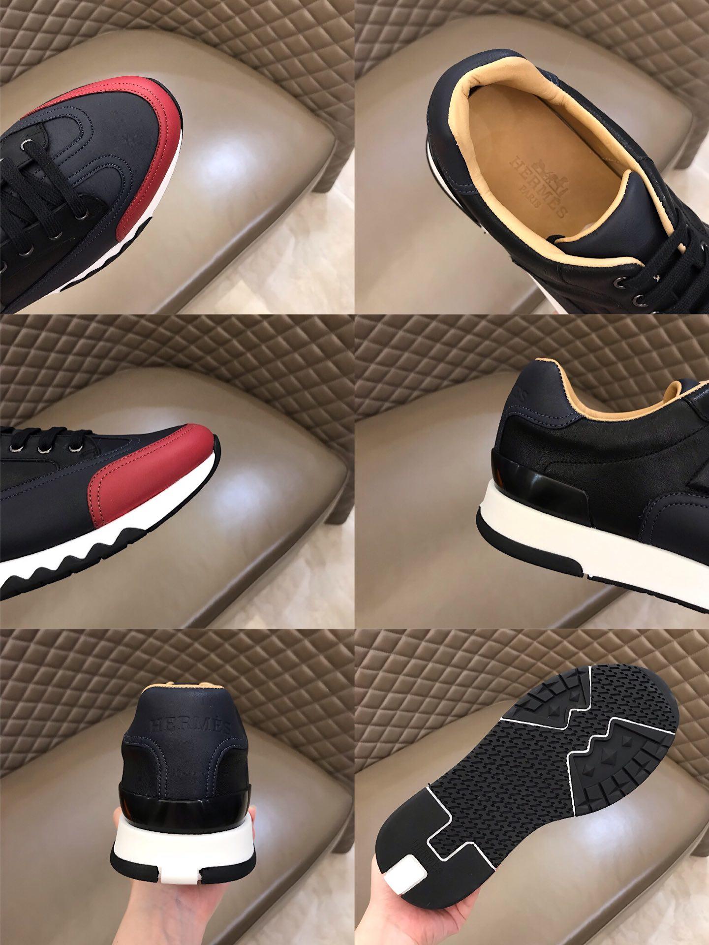 Hermes Perfect Quality Sneakers Black and Two-tone sole with Navy blue tongue MS02734