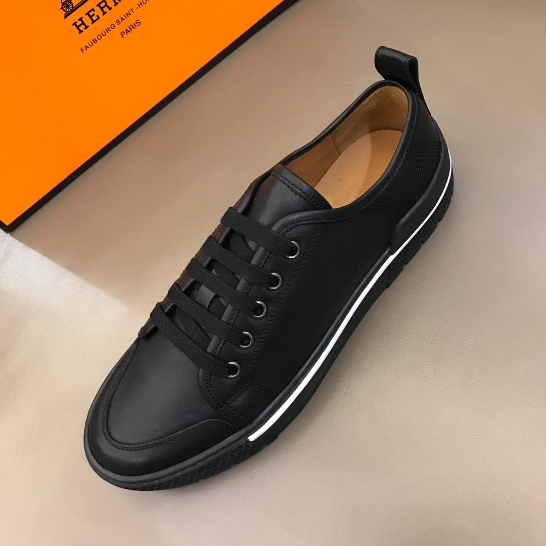 Hermes Perfect Quality Sneakers Black and Black rubber sole with /Black tongue MS02731
