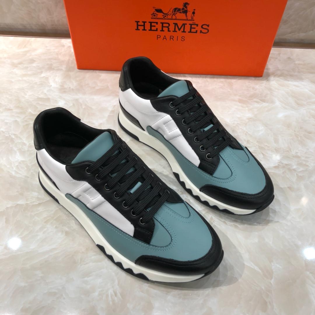 Hermes Fashion Sneakers White and Two-tone sole with  blue tongue MS07782