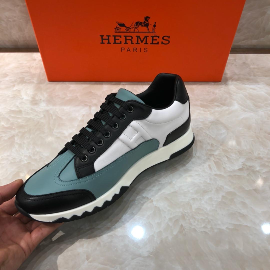 Hermes Fashion Sneakers White and Two-tone sole with  blue tongue MS07782